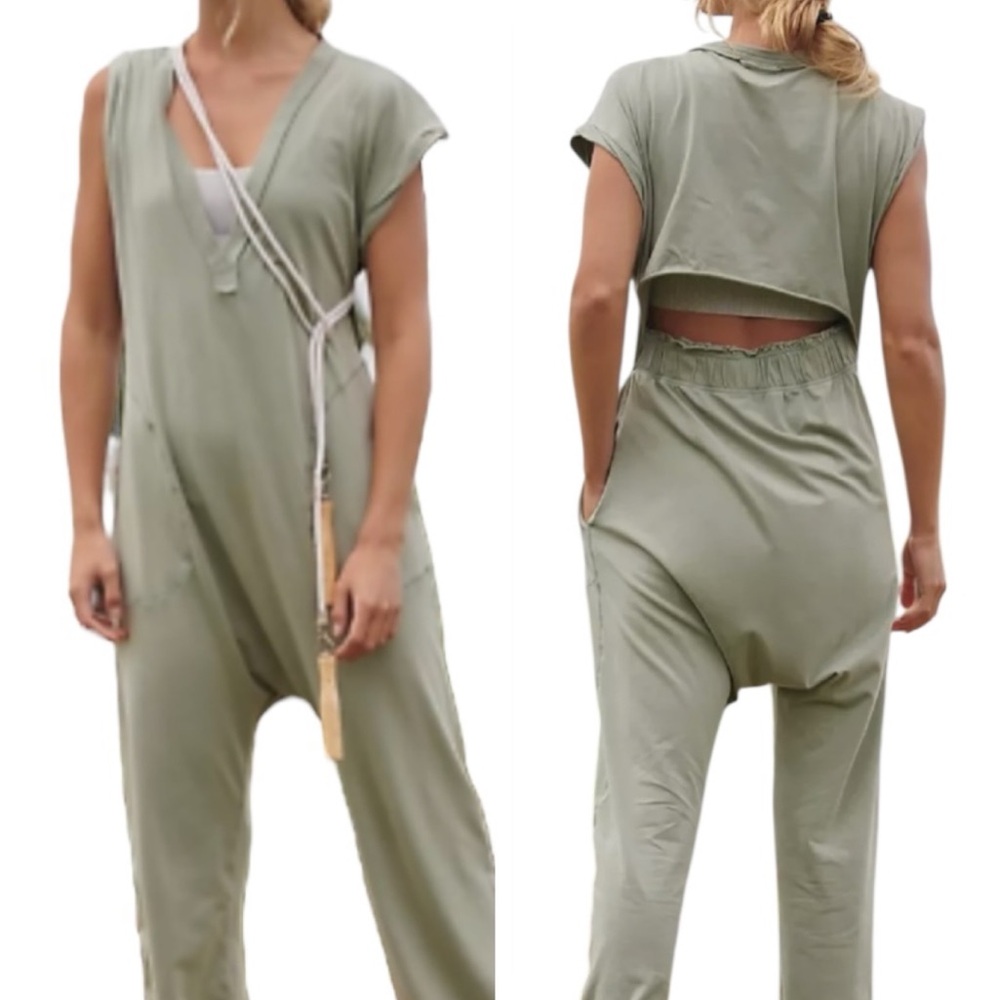 Free People Olive Green Relaxed Jumpsuit
